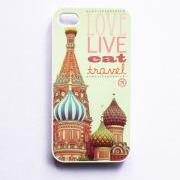 iPhone Case. Moscow Russia. Love Live Eat Travel. White Case. Accessory iPhone 4 and 4S. Red. Orange. Tangerine. Green. Typography.