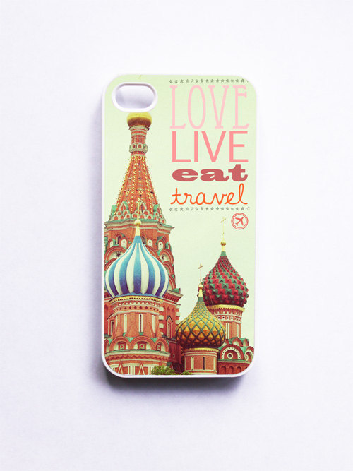Iphone Case. Moscow Russia. Love Live Eat Travel. White Case. Accessory Iphone 4 And 4s. Red. Orange. Tangerine. Green. Typography.