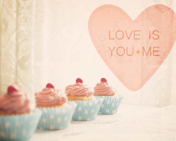 Love Is You And Me. Pink Cupcakes. Romantic. Kitschy Kitchen Decor. Size 8x10"